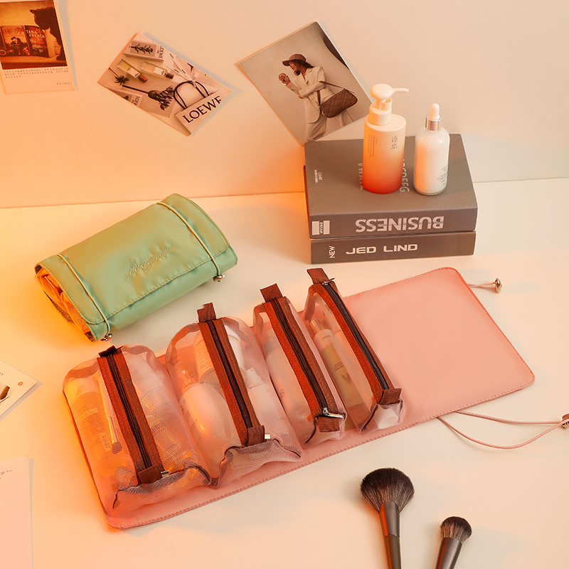 Cosmetic bag female portable large-capacity high-end 2022 new super-fire transparent folding travel skin care product storage bag