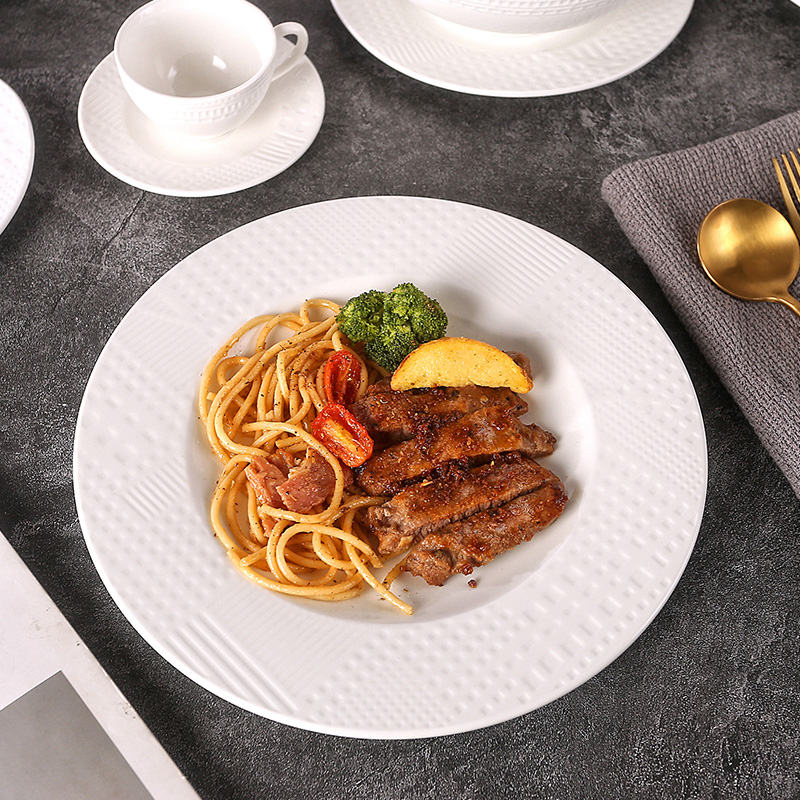 Nordic style creative style steak plate western food plate hotel household ceramic soup plate embossed plate fish plate new product