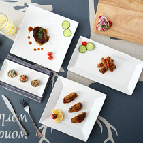 Nordic pure white ceramic Western food plate hotel steak plate creative square plate home long square plate new product