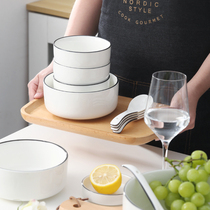 Modern black line Nordic ins ceramic tableware household set Rice Bowl plate chopsticks Chopsticks combination microwave oven special promotion