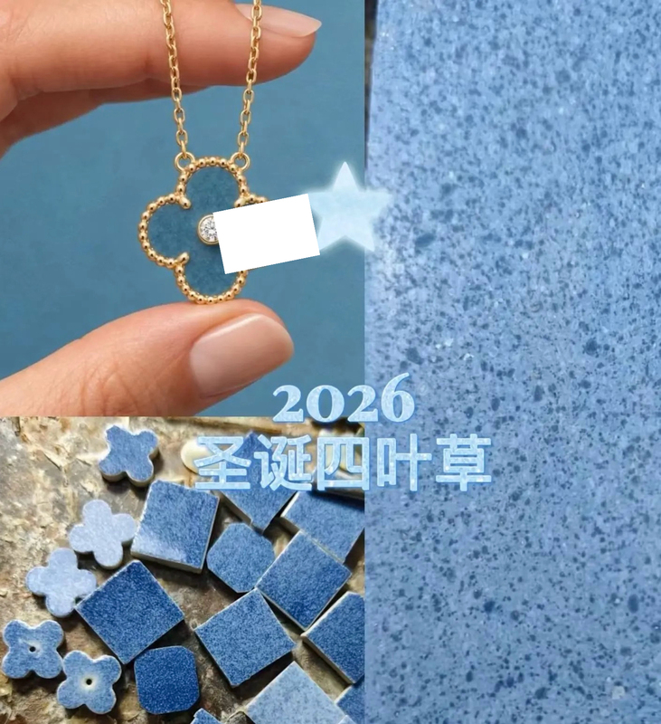 10.15 14:00 in Stock 18K Gold-Plated Four-Leaf Clover Enamel Christmas Blue-Purple Chalcedony Full Diamond Laser Tiger Eye Necklace
