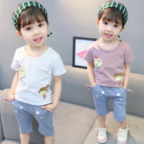 2021 new girls 1 summer clothes 0 female baby clothes 2 little girls 3-year-old baby childrens clothing short-sleeved Korean version of the suit tide