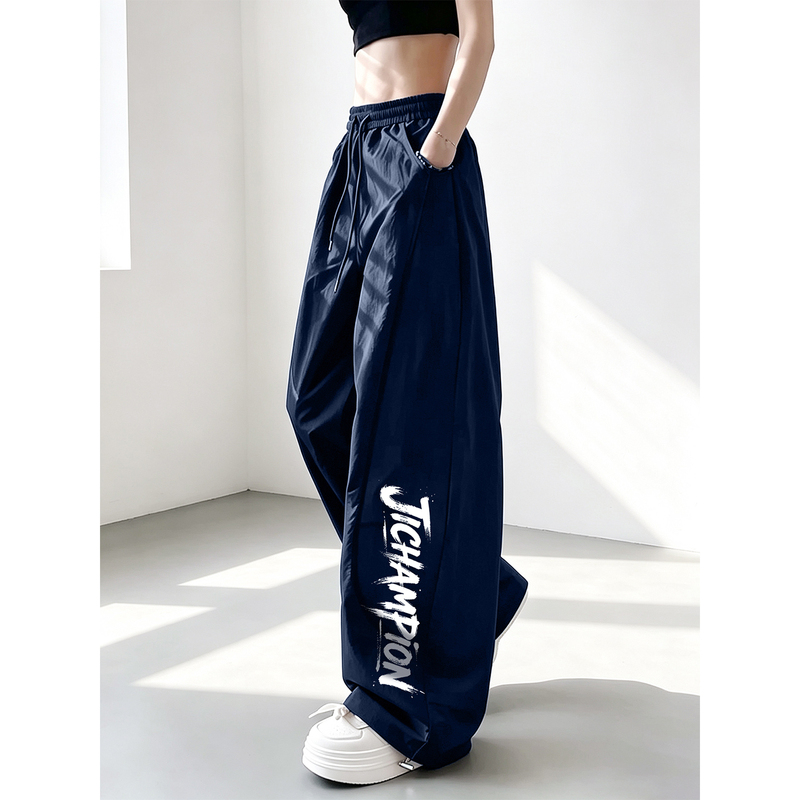Season Champion Street Style High-Waisted Autumn and Winter Wide-Leg Pants for Women, Loose Casual Workwear Windproof Pants, Slimming and Body-Covering Sports Pants Season Champion Street Style High-Waisted Autumn and Winter Wide-Leg Pants for Women, Loose Casual Workwear Windproof Pants, Slimming and Body-Covering Sports Pants