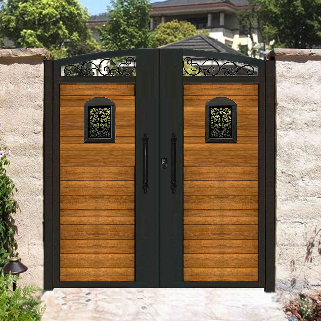 Villa gate new Chinese style wood grain aluminum alloy courtyard door modern wind door middle door country yard door garden door