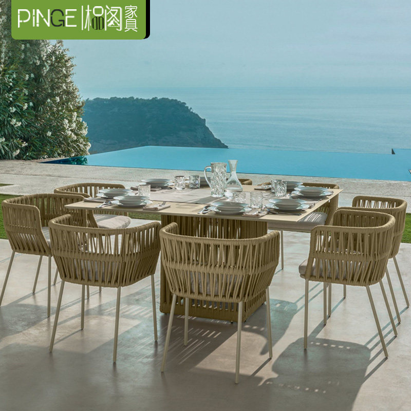 Outdoor rope table and chair set courtyard leisure rattan chair three-five-piece set open-air garden balcony coffee table and chair combination