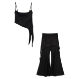 Комплект, черный топ с чашечками, летняя майка топ, штаны, изысканный стиль