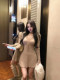 Black strawberry knitted dress for women winter long-sleeved waist slimming skirt pure lust sexy v-neck a-line skirt