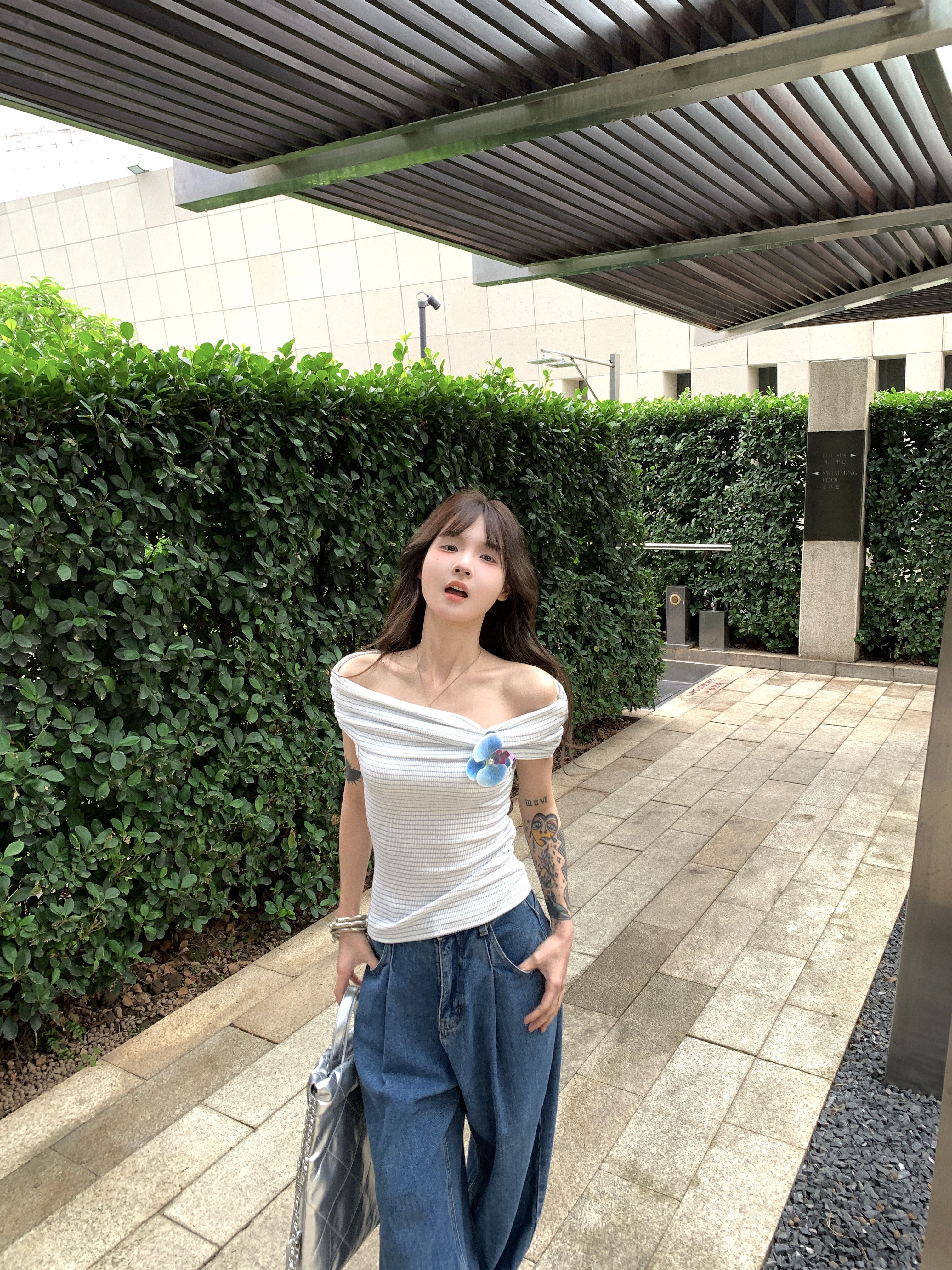 Black Strawberry Striped Off-Shoulder Sleeve T-Shirt For Women Summer 3D Flower Pure Desire Unique Stunning Short Top_voghion.com