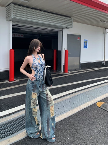 Ретро осенние прямые свободные джинсы, штаны, леггинсы, по фигуре, высокая талия