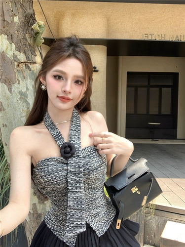 Горный чай, майка топ, короткая футболка без рукавов, в стиле Шанель, облегающий крой