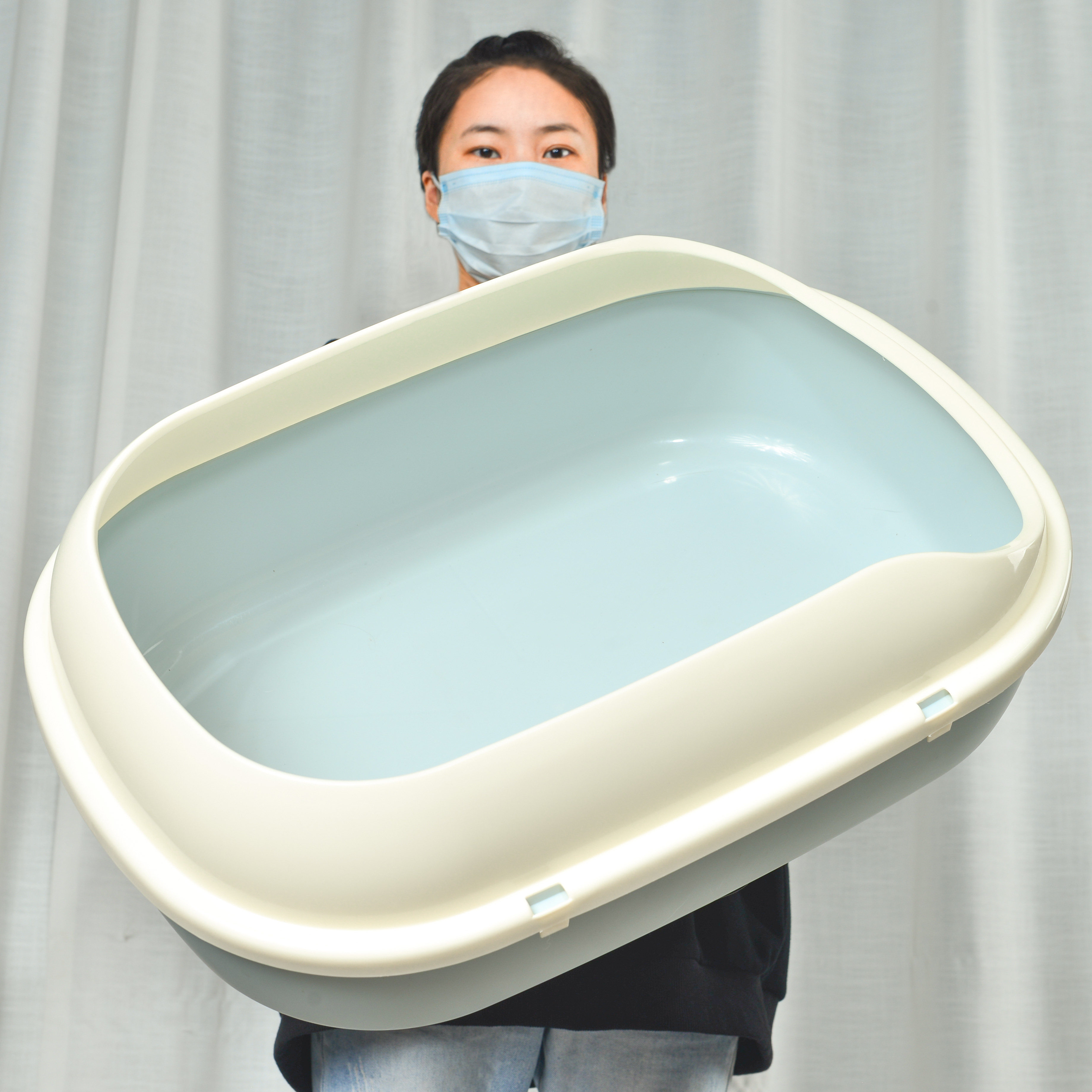 Pijat Cat Sand Basin Large Anti-Outer Splash Semi-Sealed Ultra-Large Cat Toilet Small Closed Sand Basin