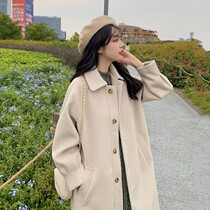 Great coat winter small crowdclamping cotton warm with long style apricot hair blouses ladies button small and gentle wind and Korean