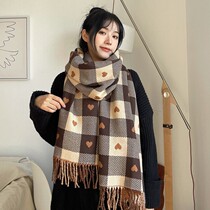 Scarf Women Winter Tennis Red Loving Checkered Korean version Fashion Thousand Bird Glove neck Anti-cold 100 Lapped Warm two-faced shawl