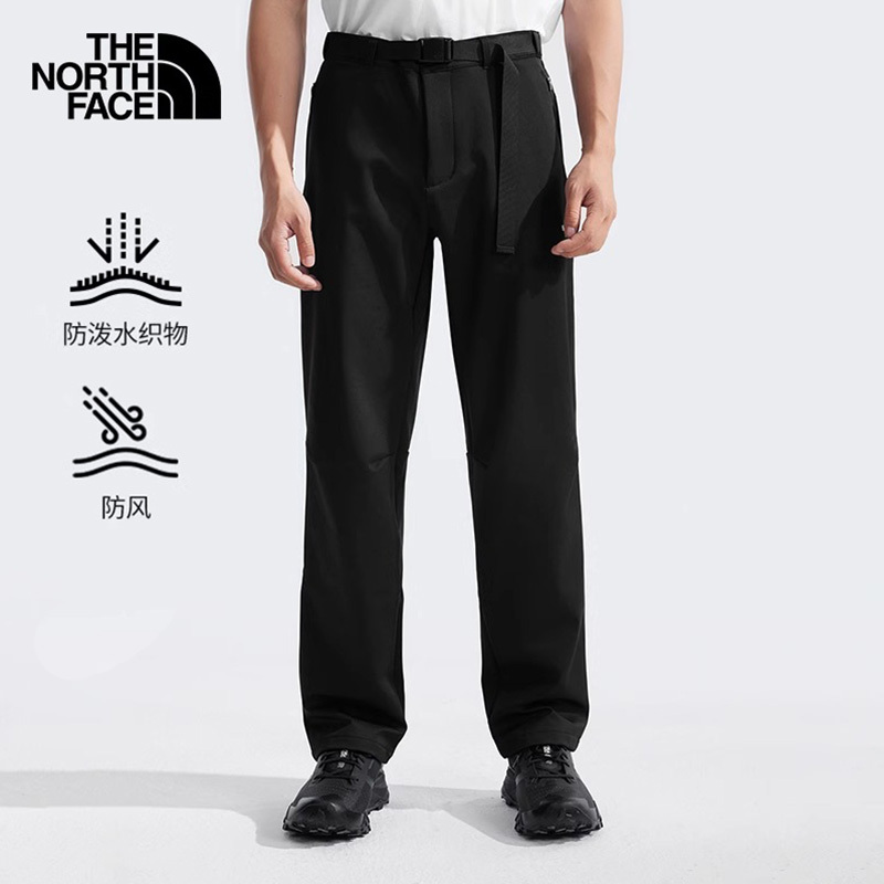 Thenorthface North Face Fleece-Lined Softshell Pants for Men, Autumn and Winter Outdoor Hiking and Trekking Windproof and Water-Resistant Warm Pants