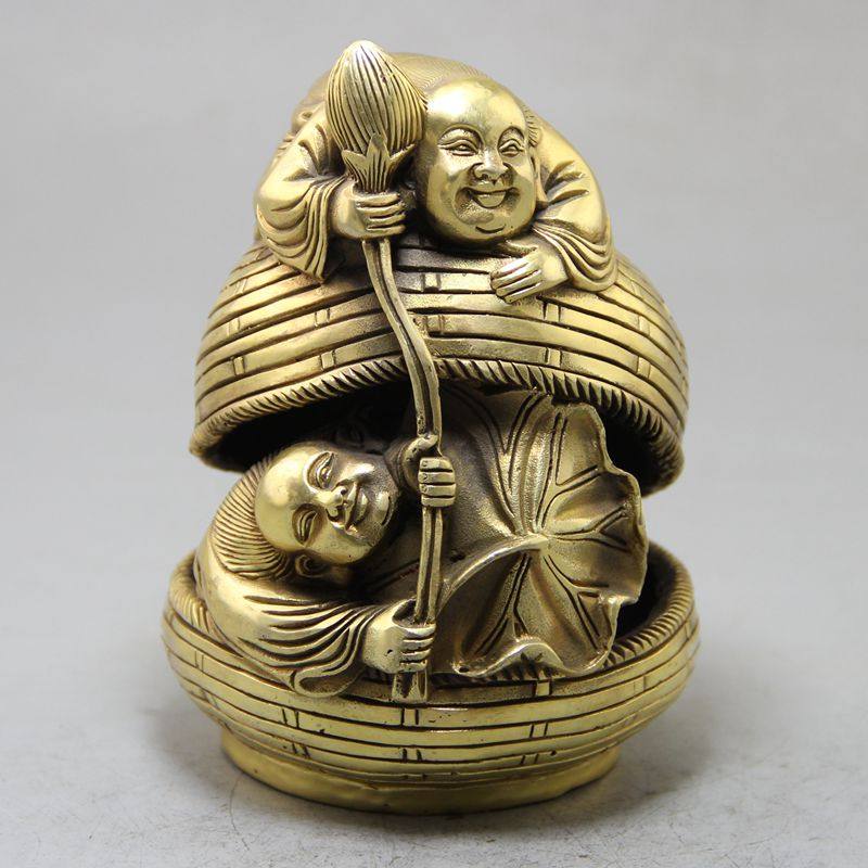 Miscellaneous vintage collection Antique brass bronze craft gift ornaments Made of old Hehe Erxian Qianlong Year