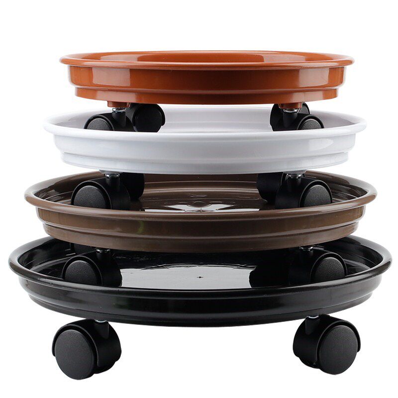 Removable ceramic thickened with plastic wheel universal wheel nursery tray resin tray large flower pot ceramic water-receiving base