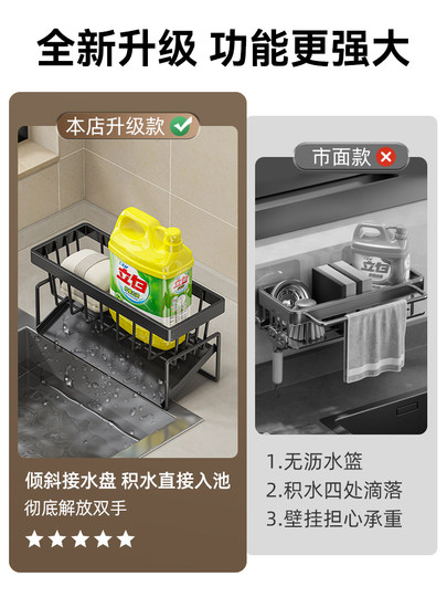 Kitchen storage rack rag storage drain rack without punching household seasoning rack pool faucet sink tool