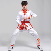 Drumming suit practice suit waist drum dance suit dragon and lion dance suit Yangko suit for boys and girls martial arts performance suit performance suit (white)