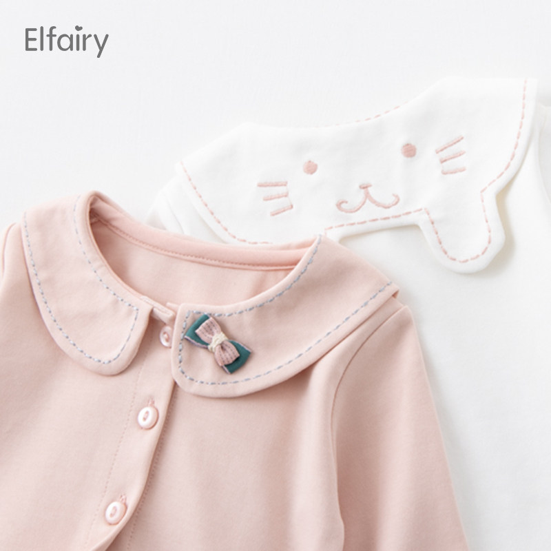 Elfairy girl hit undershirt spring autumn loaded baby pure cotton long sleeve shirt white cardiovert baby blouse foreign pie