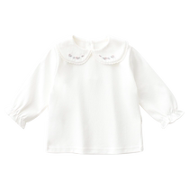 Elfairy baby bottoming shirt girls long-sleeved white T-shirt spring and autumn baby pure cotton inner wear childrens doll collar top