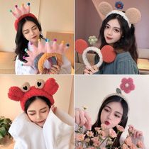 2020 new rabbit ears cute hair travel head hoop hair card female hair wash with net Red wide edge pressure hair simple hair hoop