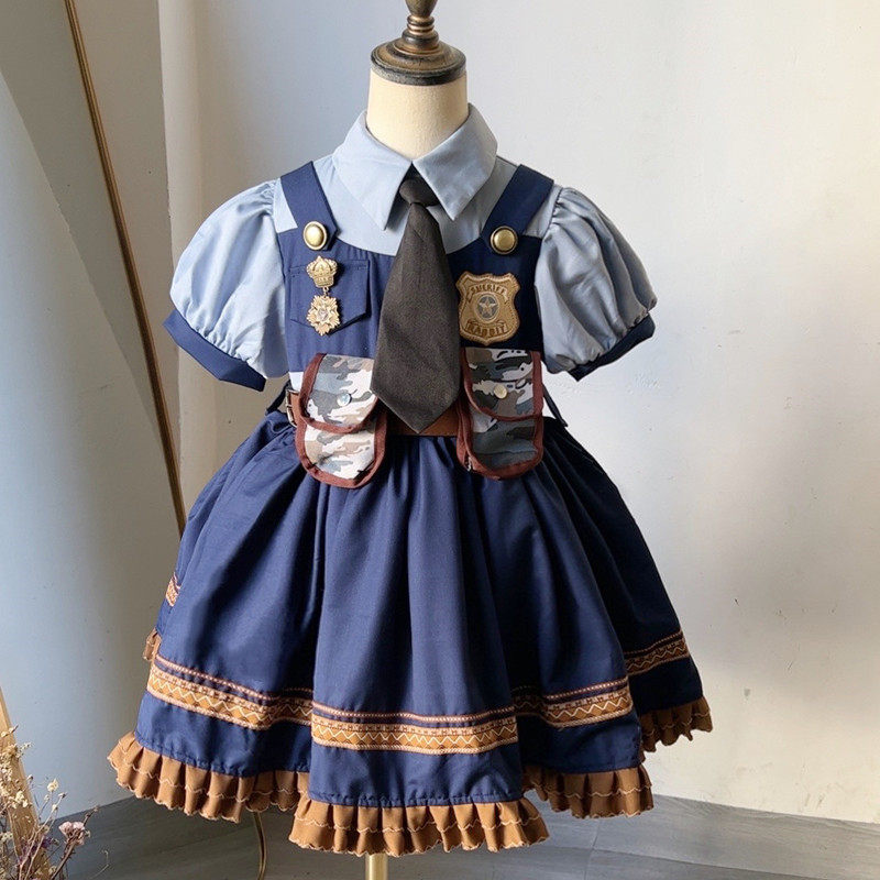 Judy Rabbit Police Officer COS Clothes Girl Loretta Princess Spring Summer Dress Child Pompon Birthday Gown-Taobao