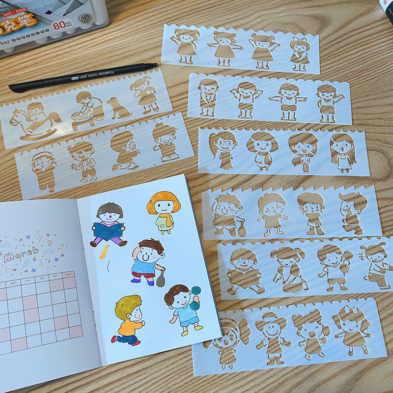 Hand copy newspaper hollow cartoon ruler drawing drawing kindergarten baby handwork children DIY growth album template