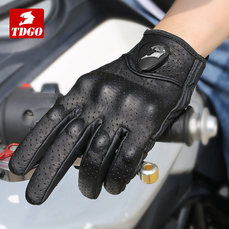 Motorcycle Gloves for Men, Summer Riding, Anti-Fall, Breathable, Windproof, Retro Cruiser Motorcycle Gear, Genuine Leather, Full Finger