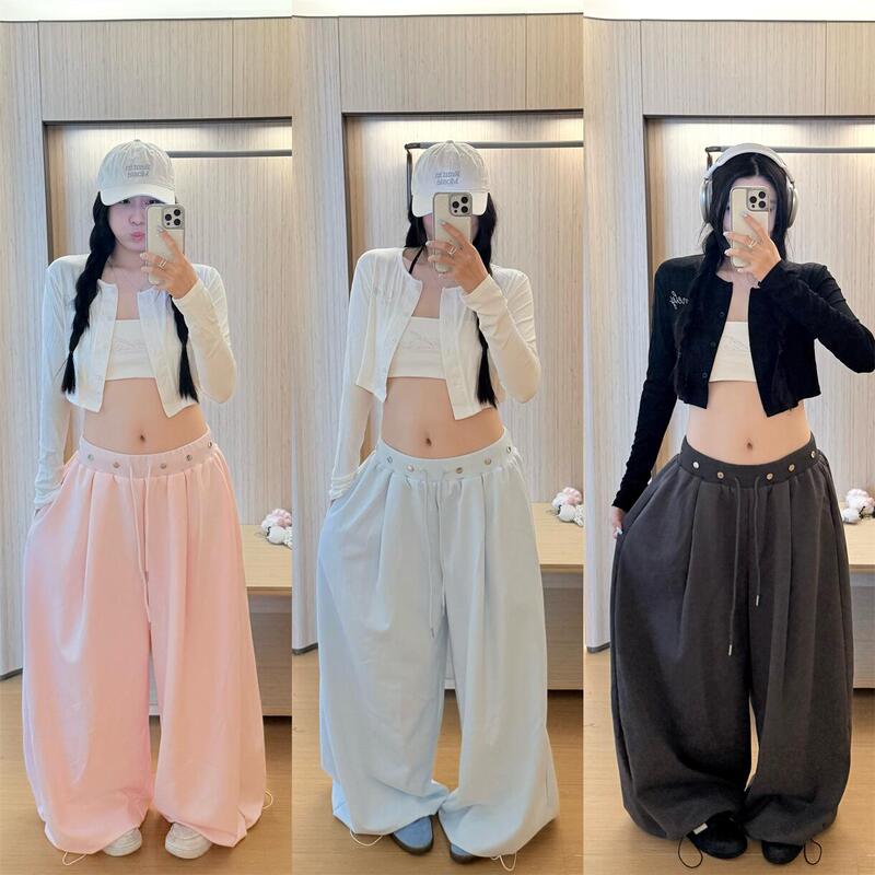 Original LAOSHU American-Style Rivet Waist Embroidered Sweatpants Jazz Pants Hot Girl Loose Wide-Leg Sports Pants Dance Pants