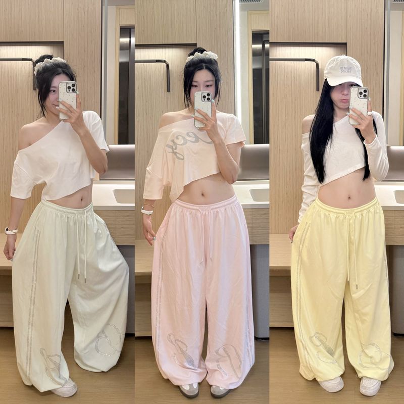 Original LAOSHU American-Style Rhinestone Jazz Pants, Loose and Slimming Sweatpants for Dancing with a Draping Effect