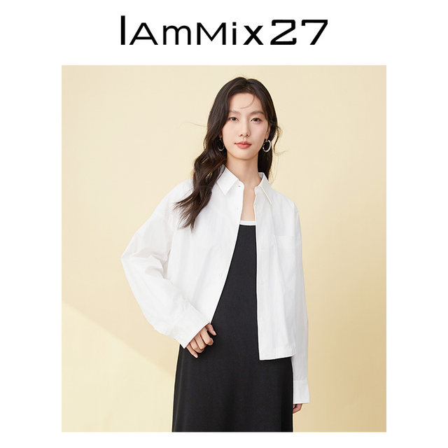 IAMMIX27 ພາກຮຽນ spring ແລະ summer ເສື້ອຍືດແຂນຍາວສີແຂງຂອງແມ່ຍິງວ່າງສັ້ນກະທັດຮັດຂະຫນາດນ້ອຍ versatile ນອກໃສ່ເສື້ອຝ້າຍບໍລິສຸດ