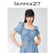 ເສື້ອຍືດແຂນສັ້ນ IAMMIX27 summer French square collar temperament wrinkled puff sleeves mid-length high-length A-line skirt