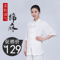 Cotton linen and linen tai chi clothes womens summer womens clothing 2021 new summer Taijiquan practice clothes in short-sleeved thin clothing