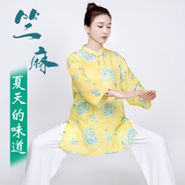 High-end tai chi clothes womens 2021 new elegant summer ramie cotton hemp Taijiquan practice clothes fashion summer womens clothing