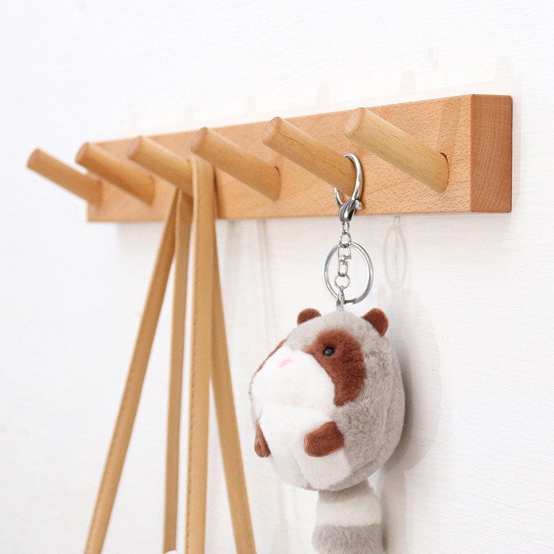 Solid Wood Hook Creative Wall Hung Hanger Entrance Door Rear Wall Clothing Hat Key Wooden Wall-mounted Free Punch