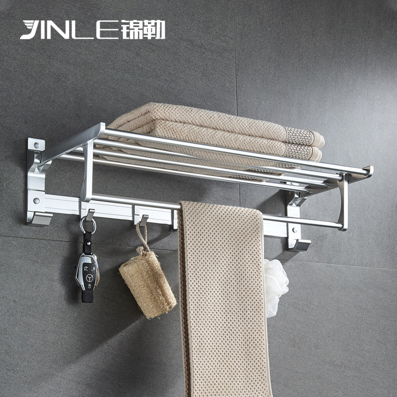 Space Aluminum Bathroom Hair Towel Rack Toilet Makeup Room Shelf Bath Towel Rack Wall-mounted Bathroom Hardware Pendant free of punch