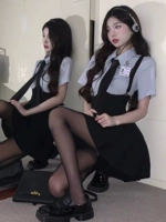 Летний комплект, студенческая юбка в складку, рубашка, в американском стиле