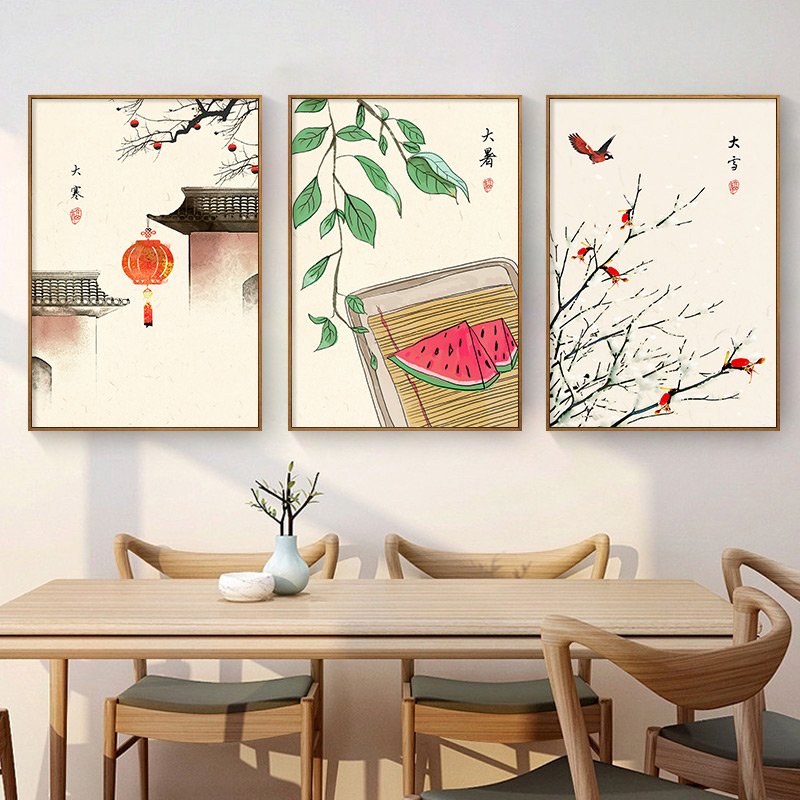 New Chinese restaurant decorative painting 24 solar terms Chinese ancient style living room background wall hanging painting classical folk tea room murals