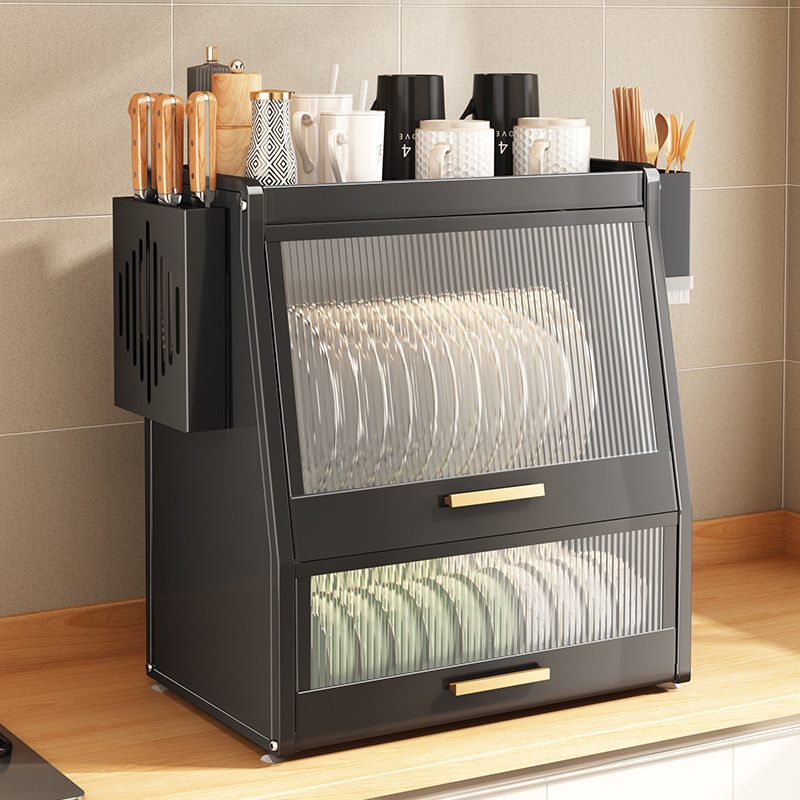 Handsome with cover kitchen Dishes Shelve Shelf Home Bowls Cabinet Table Top Chopsticks Tray Anti-Dust Containing Box Multifunction Drain Shelf-Taobao