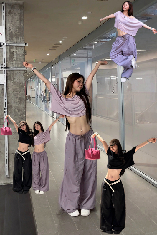 Totoneko Purple and Black Set Lyocell Short-Sleeve T-Shirt Quick-Dry Pants Women's Thin Sun Protection Cover-Up Hot Girl Totoneko Purple and Black Set Lyocell Short-Sleeve T-Shirt Quick-Dry Pants Women's Thin Sun Protection Cover-Up Hot Girl
