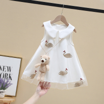 South Korean girls summer white swan dress for children 2021 new foreign air princess nepotism dress baby mesh yarn dresses