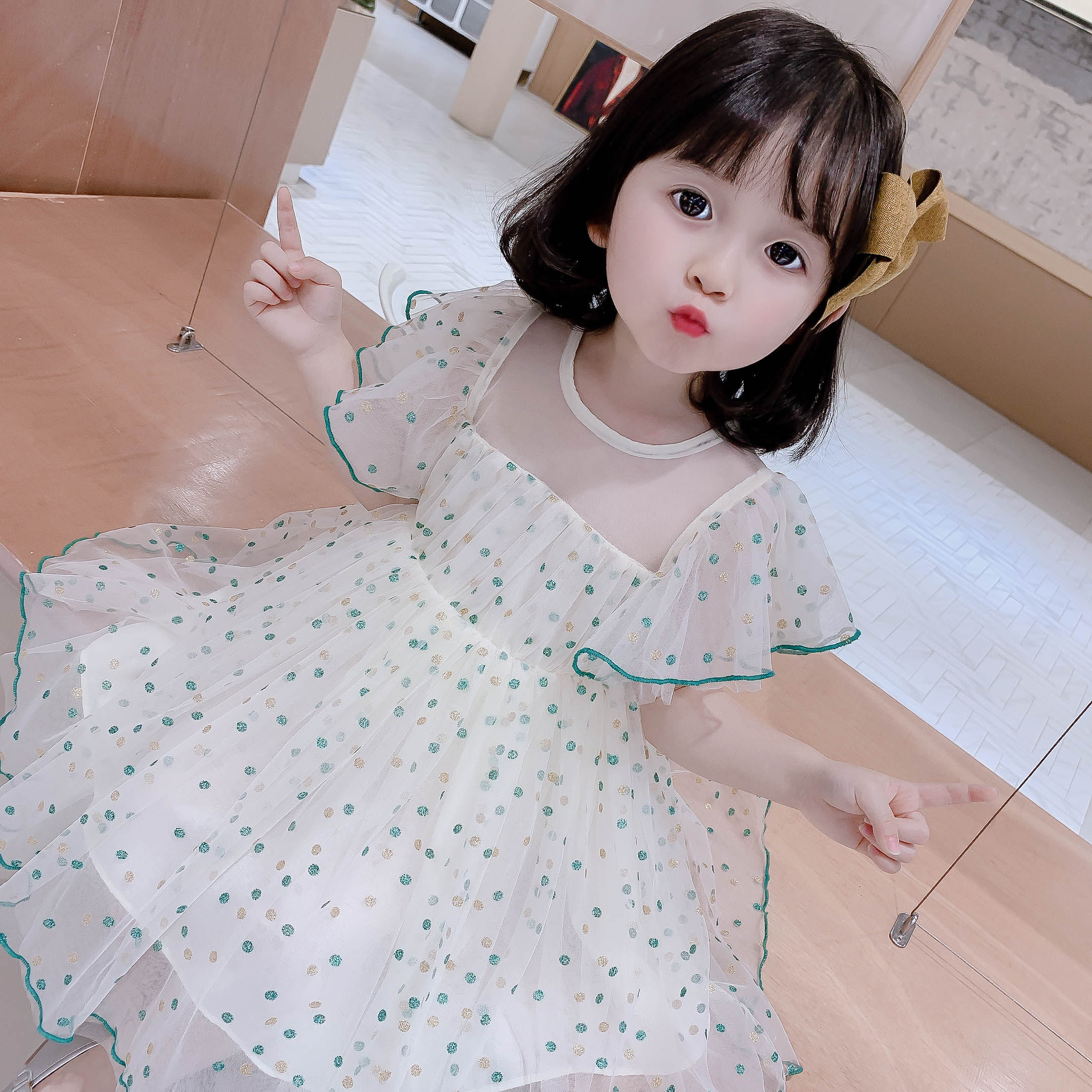 South Korean girls' foreign-sent web yarn dress with summer clothes overfairy gas female baby princess skirts little girl fluffy
