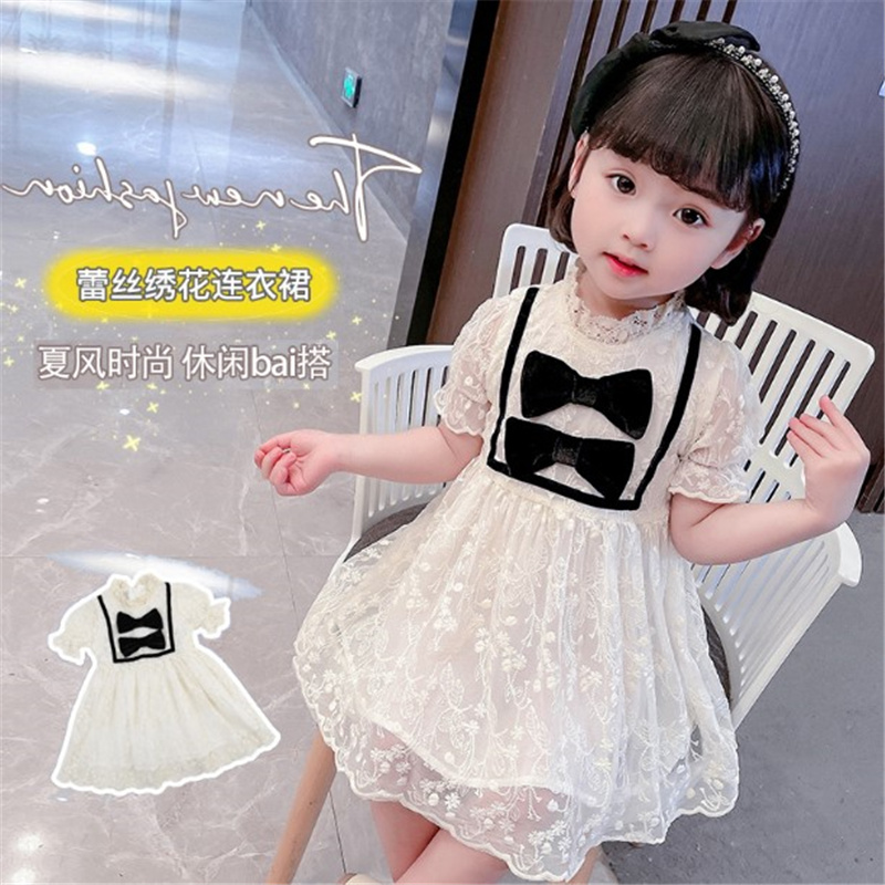 Korean Girl High-end Lace Princess Dress Foreign Dress 2021 Summer Dress Children's Dress Foreign Pie Baby Birthday Gown