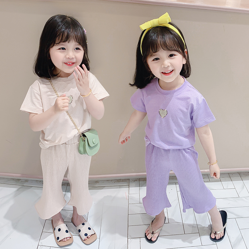 South Korean children's clothing girls summer clothing suit 2021 trendy children wide-legged pants Summer foreign girls chic boomers