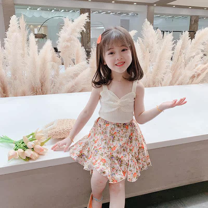 Korean girl summer suit 2021 children's vest floral skirt girl two-piece baby Foreign style suit