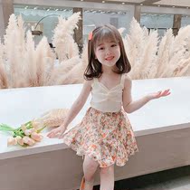 South Korean girls summer clothing suit 2021 childrens vest broken flowers short dress girl Two sets of baby foreign air suit