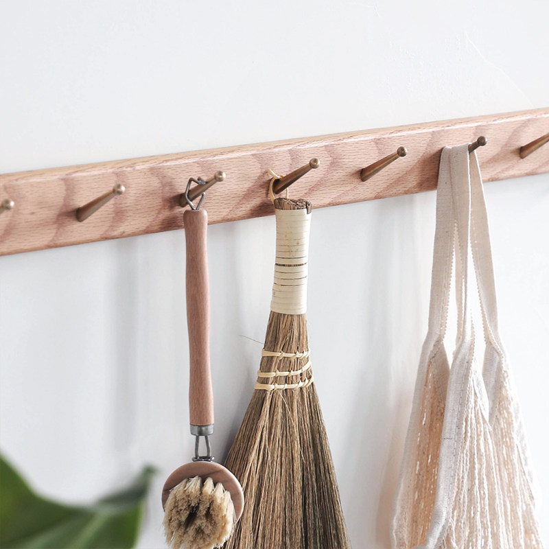 Nordic Solid Wood Brass Retro Hanging Key Hooks Wall-mounted Wall Mount Wall Mount A Row Of Strips Simple