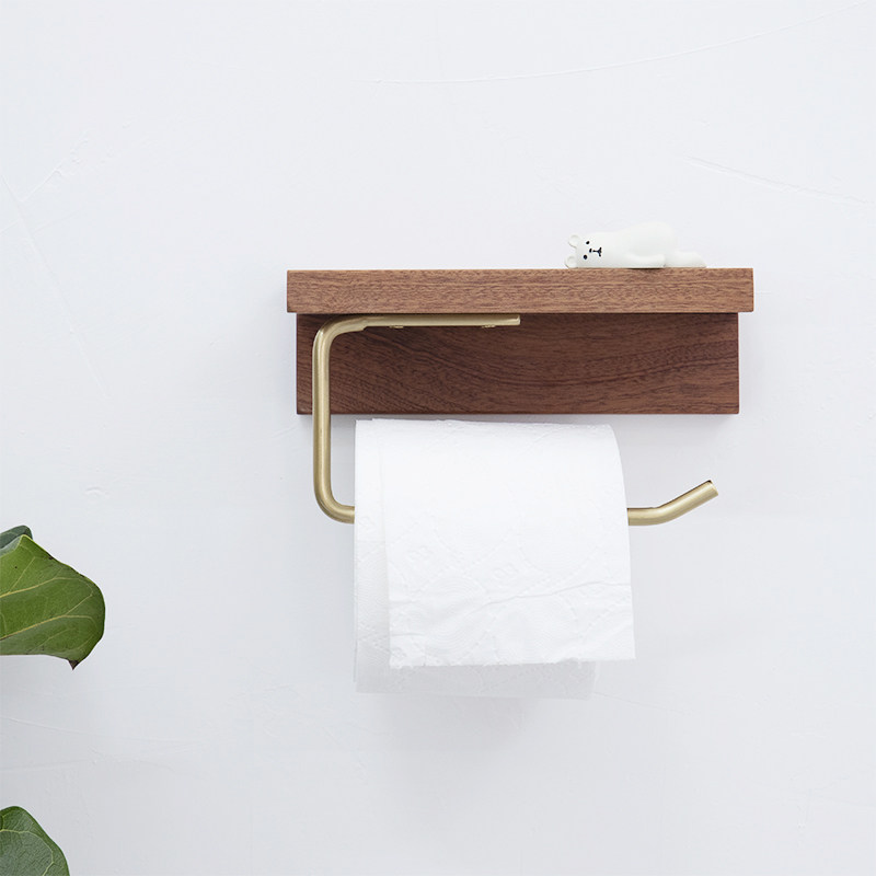 Nordic Solid Wood Creative Drum Toilet Paper Rack Makeup Room Brass Toilet Paper Shelve Free Paper Rack Toilet Paper Rack