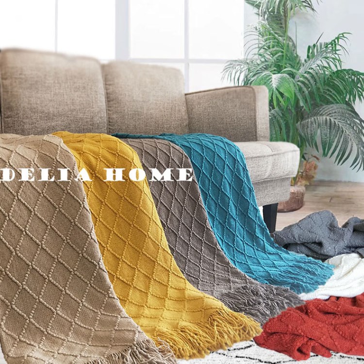 Bắc Âu B & B khăn đan chăn giường đuôi chăn Mỹ giải trí chăn mô hình phòng sofa trang trí chăn màu xám vàng - Ném / Chăn chăn lông cừu nhật
