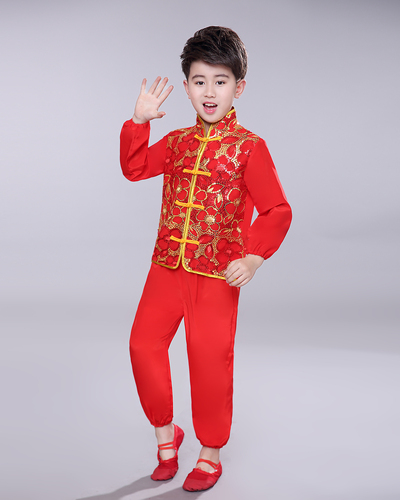 Chinese folk dance costumes for girls boys New year Day children Yangko dragon dance costumes performance clothes 